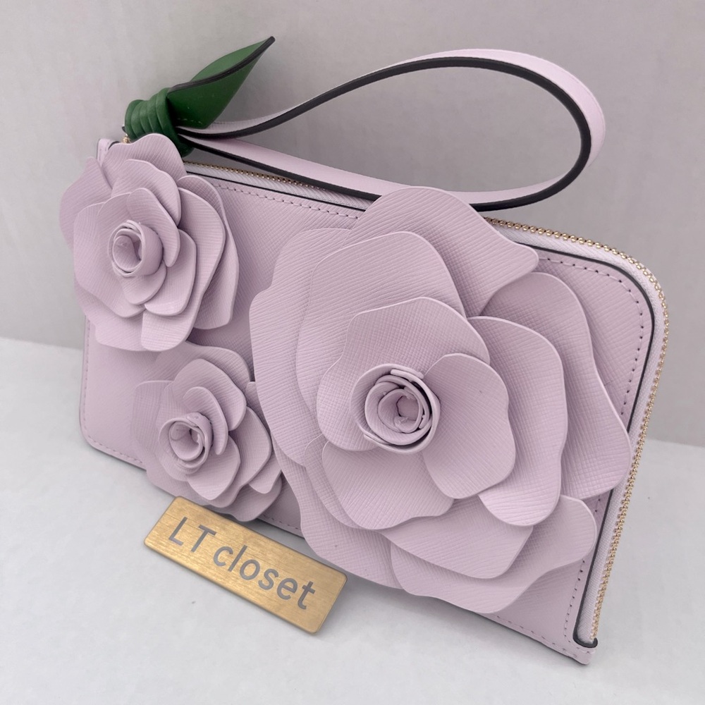 Last one! New Kate Spade Flora Flower Medium L-Zip Wristlet # KK972 - Picture 3 of 9